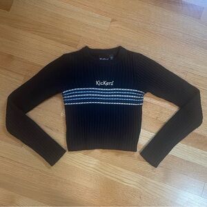 Kickers Black and Blue Ribbed Crop Sweater